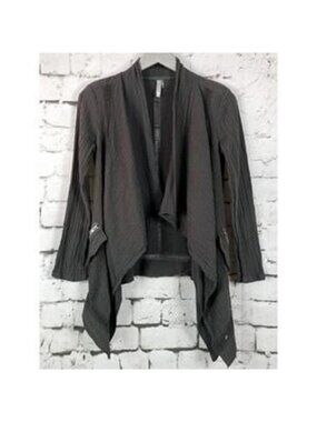 Monoreno Layered Cardigan Women's size L Gray Gauze Lace Asymmetrical Open Front